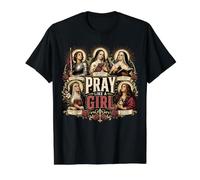 Orar como una niña Católica Mujeres Santa Teresa Juana de Arco María Camiseta gráfica económica, Hombre, Negro, L