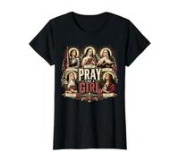 Orar como una niña Católica Mujeres Santa Teresa Juana de Arco María Camiseta gráfica económica, Mujer, Negro, XS