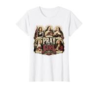 Orar como una niña Católica Mujeres Santa Teresa Juana de Arco María Camiseta gráfica económica, Mujer, Blanco, XL