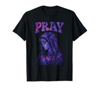 Orar Virgen María Espacio Galaxy Gráfico Fe Cristiana Camiseta