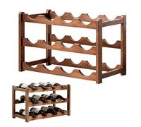 ORARTMM Botellero de madera de tres niveles, estante para botellas apilable para 12 botellas, superficie oscura, adecuado para armarios de vino, cocinas, bodegas y para guardar botellas de cristal.