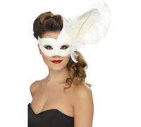 Orate Antifaz Blanco Colombino Máscara + Pluma Mujer Ópera Disfraz