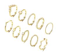 ORAZIO 10 Piezas Anillos Mujer Chapado en Oro 14K Anillos Apilables Zirconia Cúbica Ópalo Minimalista Anillos Dorados Anillo Pulgar Anillos de Compromiso Set de Joyas para Mujer Tamaño 17