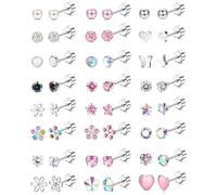ORAZIO 24 Pares Pendientes Plata Niña Mujer Pendientes Acero Inoxidable Mujer Circón Hipoalergenicos Pendientes Con Rosca Trasera Flor Mariposa Joyería de Niña Multicolor Rosa