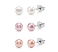 ORAZIO 3 Pares Pendientes Mujer Plata de Ley 925 Juego Pendientes Hipoalergénicos La Perla Pendiente Botón Perla Agua Dulce Joyas de Plata 925 para Mujer 5-5.5MM
