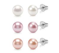 ORAZIO 3 Pares Pendientes Mujer Plata de Ley 925 Juego Pendientes Hipoalergénicos La Perla Pendiente Botón Perla Agua Dulce Joyas de Plata 925 para Mujer 7-7.5MM