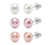 ORAZIO 3 Pares Pendientes Mujer Plata de Ley 925 Juego Pendientes Hipoalergénicos La Perla Pendiente Botón Perla Agua Dulce Joyas de Plata 925 para Mujer 8-8.5MM