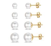 ORAZIO 4 Pares Pendientes Perlas De Plata De Ley 925 Perlas Redondas Hipoalergénicas 5-10mm Tamaños Mixtos Pendientes Perlas Cultivadas Agua Dulce Para Niñas Mujeres