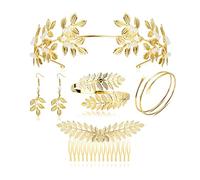 ORAZIO 5 Piezas Juego de Accesorios de Diosa Griega para Mujer, Diadema de Diosa Griega, Tocado Diosa Griega Corona Hojas de Oro Romano, Juegos de Brazalete de Brazo Superior, Peinetas para El Pelo