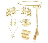 ORAZIO 7 Piezas de Accesorios de Disfraces de Diosa Griega para las Mujeres de Oro Romano de la Hoja de la Corona Diademas Pelo Pulsera Bobina Perla Gota Pendientes Novia Tocado Fiesta Túnica Joyería