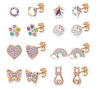 ORAZIO 8 Pares De Aretes Hipoalergénicos Para Mujeres y Niñas Acero Inoxidable 316L Circonita Cúbica Multicolor Corazón Flor Tortuga Perla Mariposa Juego De Aretes/RG