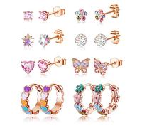 ORAZIO 8 pares de Pendientes de Rosca Hipoalergénicos Para Mujeres Niñas Acero Inoxidable 316L Pendientes de Aro de Corazón de Flor de Mariposa Juego de Pendientes de Rosca 20G