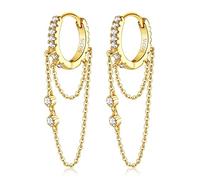 ORAZIO Pendientes Colgantes Mujer Aros Plata De Ley 925 Oro Circón Cúbico Cadena De Flecos Mujer Pendientes Aro Plata Dorados Hipoalergenicos