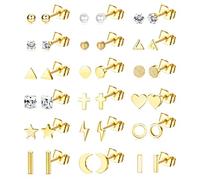 ORAZIO - Pendientes de acero inoxidable para mujer, hombre, estrella, corazón, Cz, disco de 20 g, pendientes de cartílago hipoalergénicos, geométricos, piercing, joyas, acero, Acero inoxidable,