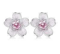 ORAZIO Pendientes de Flor rosa Para Mujer Pendientes de Tuerca de Plata de ley 925 Flores de Cerezo Flor Blanca Rosa CZ Cartílago Hipoalergénico Pendientes de Tuerca Regalos de Joyería para Niños