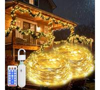 Orbecco Luces de Hada Recargables, 2PCS 10M 100 LED Luces de Cadena con 8 Modos y Mando a Distancia USB Cable de Carga, Impermeable Luz de Hada con Clips para el Hogar Jardín Decoración de Navidad