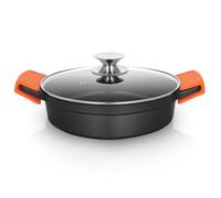 Orbegozo CDB 1024 Cacerola Baja Aluminio Forjado, 2.8 L, Superficie Antiadherente Libre de PFOA, Asas de Silicona, Tapa de Cristal Templado