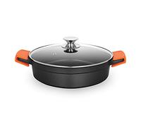 Orbegozo CDB 1028 Cacerola Baja Aluminio Fundido, Superficie Antiadherente Libre de PFOA, 4.2 L, Tapa, Asas de Silicona