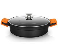 Orbegozo CDB 1032 Cacerola Baja Aluminio Forjado, 5.9 L, Superficie Antiadherente Libre de PFOA, Asas de Silicona, Tapa de Cristal Templado
