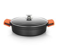 Orbegozo CDB 1032 Cacerola Baja Aluminio Forjado, 5.9 L, Superficie Antiadherente Libre de PFOA, Asas de Silicona, Tapa de Cristal Templado