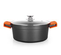 Orbegozo CDH 3028 Cacerola Honda Aluminio Fundido, 6.7 L, Superficie Antiadherente Libre de PFOA, Tapa Cristal Templado, Asas de Silicona