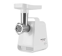 Orbegozo MP 2000, Picadora de Carne eléctrica, función de Movimiento de Retorno, 600 W, botón de Marcha/Parada, Cuello de Metal, 3 Discos Intercambiables, 2 Cuchillas, Color Blanco