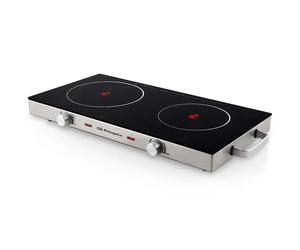 Orbegozo PCE 6000 Placa Vitrocerámica Portátil Doble 2800W - Cristal Templado, Acero Inox, Asas Aislantes, Apta Todo Tipo Menaje, Medidas 640x67x280 mm