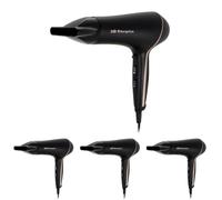 Orbegozo SE 2065, Secador pelo, 2 niveles de velocidad, 3 niveles de temperatura, golpe de aire frio, cable de 1.66m, anilla para colgar, color negro (Paquete de 4)