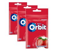 Orbit Bolsa de Chicles Sin Azúcar Sabor Fresa, Fresco, Intenso y de Larga Duración en formato Gragea (21 chicles) (Paquete de 3)