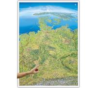 ORBIT Globes & Maps - Mapa panorámico de Alemania en alemán como póster, aprox. 136 x 99 cm: relieve dibujado en estilo tridimensional, actual (laminado por una cara)