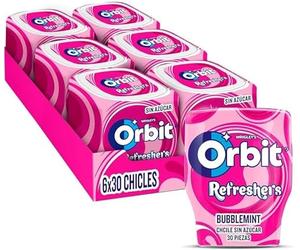 Orbit Refreshers, goma de mascar Bubblemint sin azúcar, paquete de 6 latas x 30 unidades