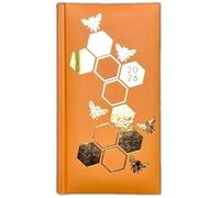Orbitron Agenda 2026 de tapa dura, delgada, vista semanal, diseño de margaritas, abeja, verde y amarillo (abeja de miel)