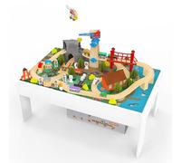 Orbrium Juego de 112 piezas de tren de madera para aprender y jugar para niños, compatible con Thomas Brio Mellisa Doug de 3, 4 y 5 años