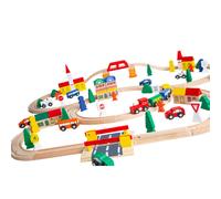 Orbrium Toys - Juego de tren de madera de 100 piezas con triple circuito, compatible con Thomas Brio.
