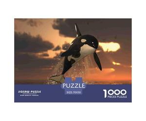 Orca Atardecer Puzzle de 1000 Piezas Papel para Adultos Ballena Saltando Puzzle para Toda la Familia 70x50cm/1000pcs