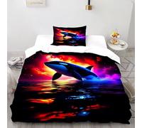 Orca Ballena Colorida Funda Edredon 2 Piezas con Impresión En 3D Dreamy Marine Animal con Funda Almohada Single（135x200cm） Microfibra Juego De Ropa De Cama para para Niñosy Hombres