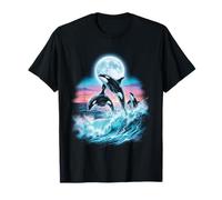 Orca Ballena Luna Océano Olas Puesta del Sol Marino Animal Amante Camiseta