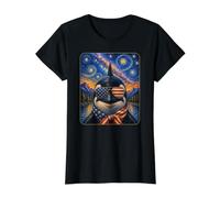 Orca con Gafas de Bandera de Estados Unidos Arte Americano Camiseta gráfica económica, Mujer, Negro, S