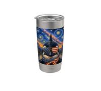 Orca con gafas de bandera de Estados Unidos Arte americano Vaso térmico de acero inoxidable de doble pared
