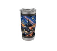 Orca con gafas de bandera de Estados Unidos Arte americano Vaso térmico de acero inoxidable de doble pared