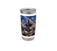 Orca con gafas de bandera de Estados Unidos Arte americano Vaso térmico de acero inoxidable de doble pared