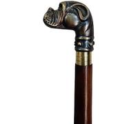 Orca International Co.Bastón de madera marrón antiguo con acabado de latón negro, mango de cabeza de perro, plegable y duradero, para personas mayores y adultos