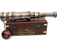 Orca INTERNATIONAL CO.Telescopio náutico vintage de latón con caja de madera, telescopio náutico de capitán espía