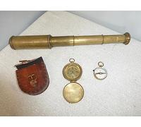 Orca INTERNATIONAL CO. Vintage Nautical Lot 4 Segmentos Pirata Telescopio Brújula Latón + Case+