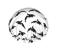 Orca Killer Whale Black White Gorro de ducha impermeable, Gorro de baño elástico Gorro de baño de protección ambiental Gorros de baño para el cabello, Capas impermeables dobles Gorro de ducha de bañ