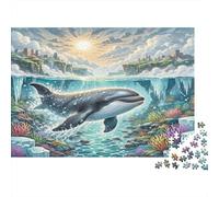 Orca Rompecabezas de Papel Reciclado de Orca Saltando en Cascada Helada con Sol, Regalo navideño desafiante 52x38cm/1000 Piezas