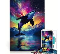 Orca Saltando en Aguas cósmicas Rompecabezas de 1000 Piezas para Adolescentes Ideal para estimular la Memoria, Reducir el estrés y Crear un Rompecabezas de Corte Suave Regalo artístico (50x75cm)