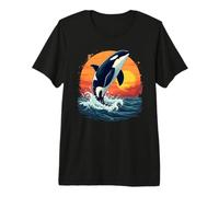 Orca Saltando Puesta del Sol Ballena Océano Splash Arte Camiseta Premium