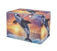 Orca Whale Leaping Sunset - Funda lavable para jaula de perro, hebilla fija en la parte inferior con ventanas de malla, tamaño pequeño