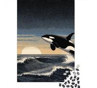Orca Whale Sunset Art Print Rompecabezas Imposible,desafío para Adultos Entretenimiento Creativo 1000 Piezas Obra De Arte De Juego De para Adultos Y Niños A Partir De 12 Años 38x26cm/1000pcs
